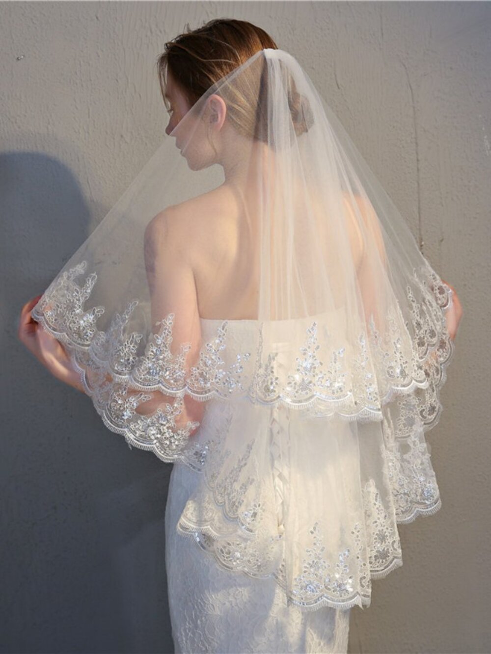 ✨👰♀️✨2-Tier Sequined Lace Short Wedding ✨👰♀️✨